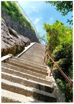 富津市の鋸山で撮影された山頂にむかう長い階段の写真です。