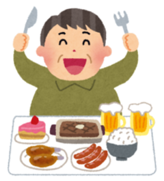 不健康な食生活をする男性のイラスト