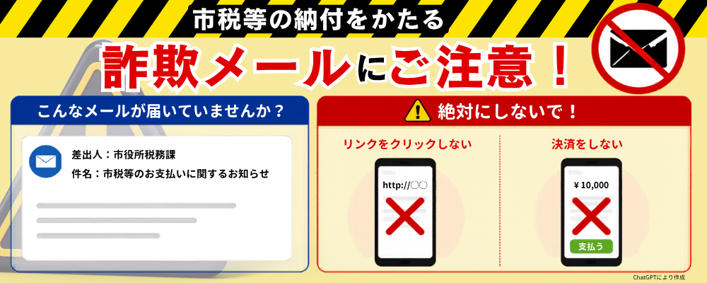 市税等の納付をかたる詐欺メールにご注意と書かれた画像