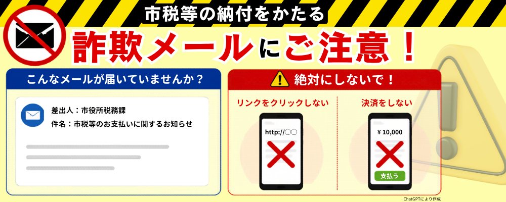 市税等の納付をかたる詐欺メールにご注意と書かれた画像