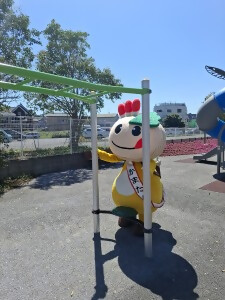 うんていで遊ぶかまたんの写真