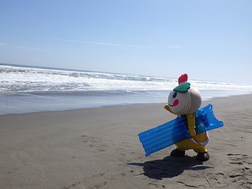 フロートを持って海へ向かうかまたんの写真