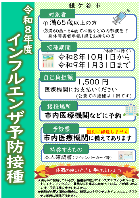 インフルエンザ予防接種のポスター画像