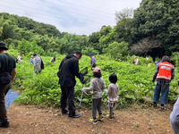 粟野の森で昆虫探しや草花の観察をしている写真