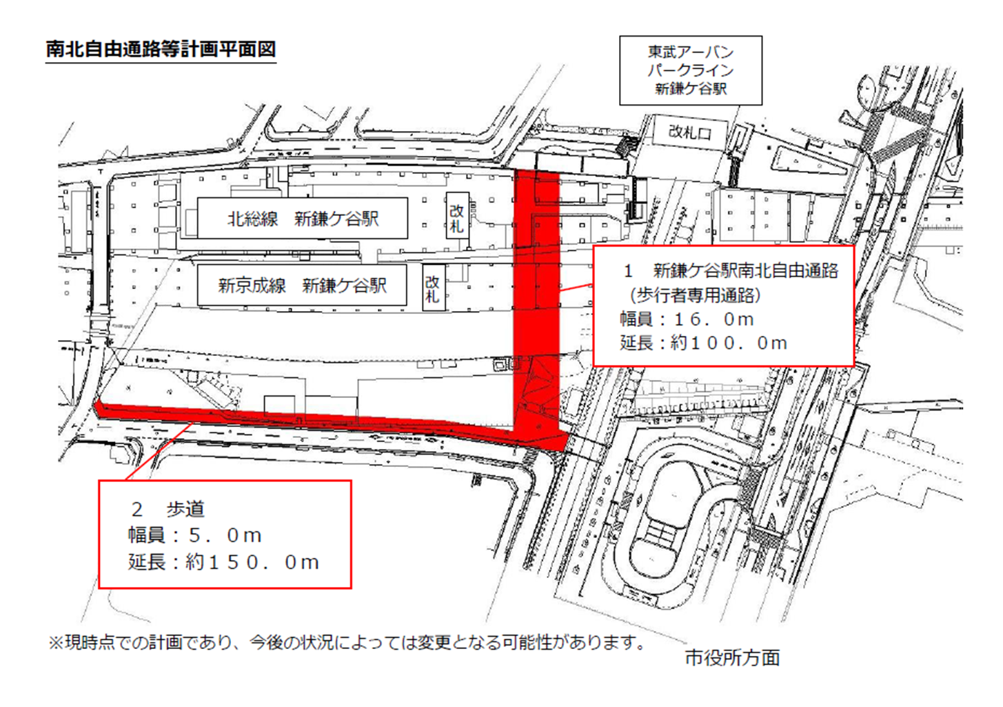 新鎌ケ谷駅南北自由通路等計画平面図