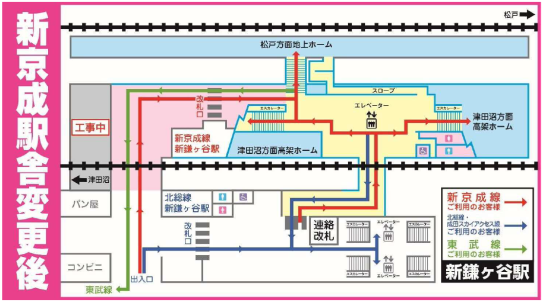画像：新京成線新鎌ケ谷駅舎変更後の構内図
