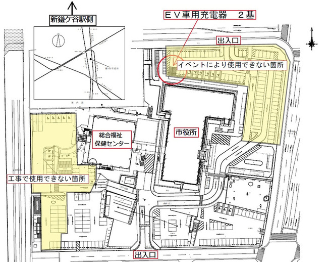 駐車場内の使用できない箇所を示す図